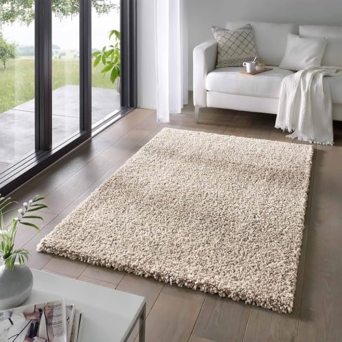 Taracarpet Shaggy Teppich Wohnzimmer Venezia Hochflor Langflor Teppiche modern Beige 120x170 cm