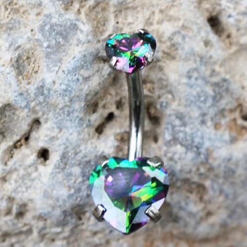 Amelia Fashion 14Ga Double Vitrail Medium Heart Prong Set Prong Set Belly Button/Navel Ring Internally Threaded 316L Surgical Steel (Vitrail Medium) #TOP1