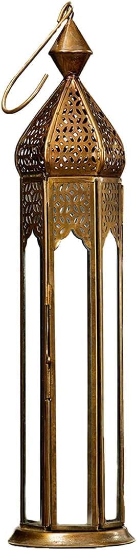 Serene Spaces Living Antique Golden Bronze Metal Lantern, Clear Glass Paneled Tealight Holder, Vintage Decorative Lantern for Dining Table, Wedding, Holiday, Event, Pack of 6