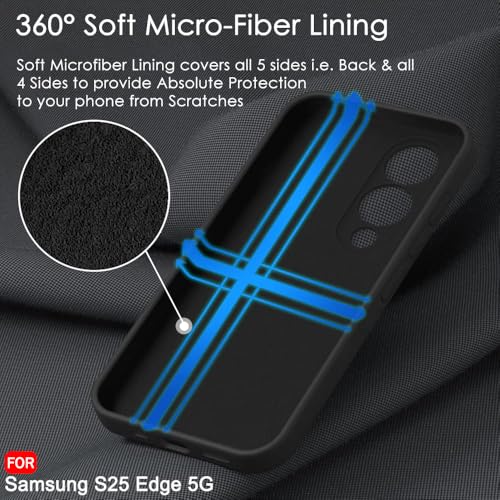 Image of TheGiftKart Liquid Silicone Back Cover Case for Samsung Galaxy S25 Edge 5G | Soft Micro-Fibre Lining Inside | Camera & Screen Protection | Shockproof Cover for Samsung S25 Edge (Silicone, Black)