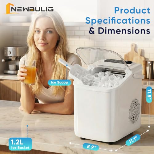 Image of NEWBULIG Countertop Ice Maker with Handle, Portable Ice Machine