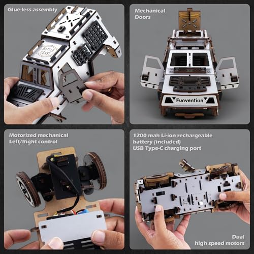 Image of Funvention DIY Battle Beast Remote Controlled Car Kit | Build & Race Wooden RC Car Model | Glue-Less Assembly | Dual Motors, 2.4GHz Remote, Rechargeable Battery | STEM Learning Toy for Kids 8+