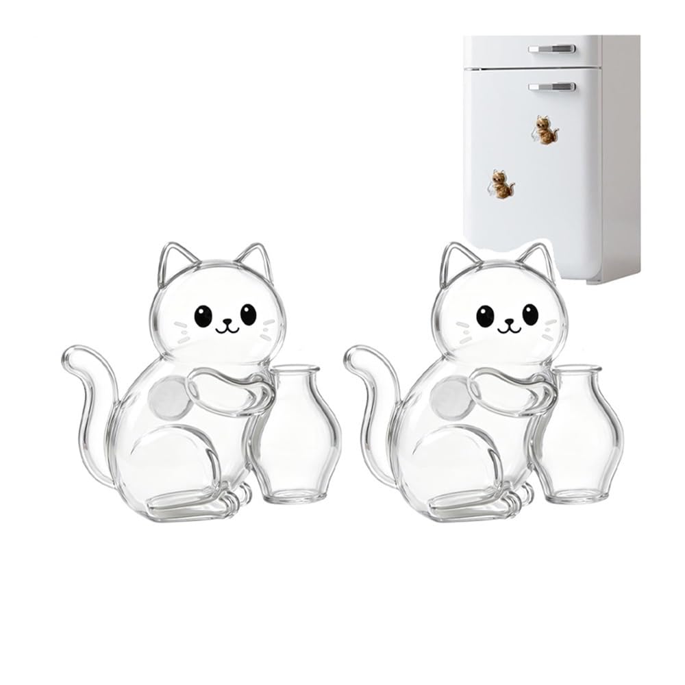 Ropicean 2Pcs Cat Shape Suction Refrigerator Sticker - Transparent Pet Hair & Whisker Keepsake Box(2pcs)