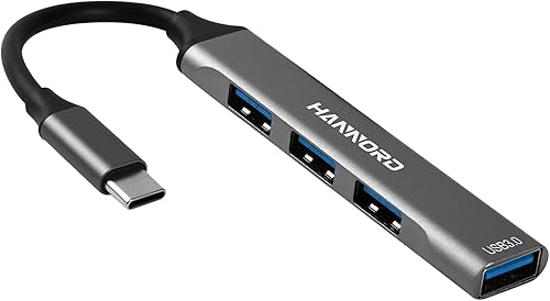 Hannord - Hub USB C, mini divisor USB de aluminio de 4 puertos, USB tipo C a USB A 3.0 y adaptador USB A 2.0 para MacBook ProAir, teléfono, laptop,
