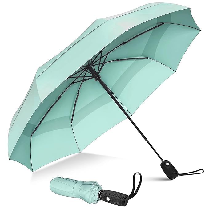 Image of TEKCOOL Umbrella, UV Big Size Umbrella for Sun Protection Rain Windproof Strong large 3 fold for men women kids boys girls Perfect small & stylish Windproof & Compact(Green)