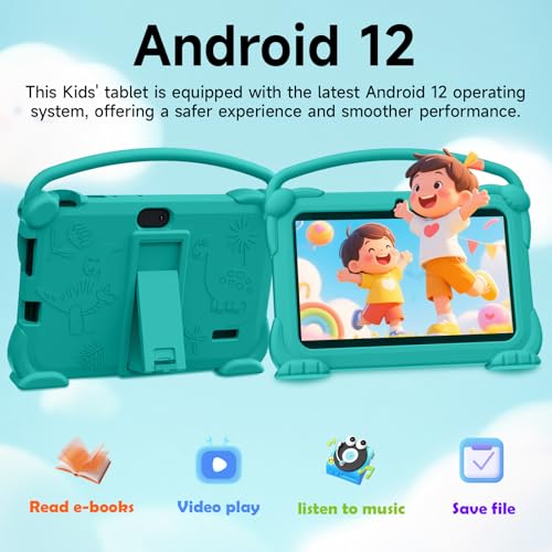 Image of YQSAVIOR Kids Tablets, Android 12 Tablet for Kids, 4GB RAM 32GB ROM Toddler Tablet 7 inch IPS Screen, Parental Control, 2+5MP Dual Camera, Shockproof Case for Educational Games (Green)