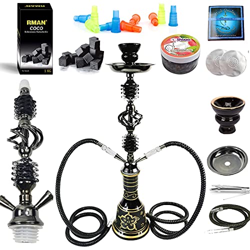 RMAN® Shisha Set 2 Schläuche Schwarz Wasserpfeife -1KG Kokosnuss Naturkohle Shisha Kohle Tabak Ersatz Dampfsteine…