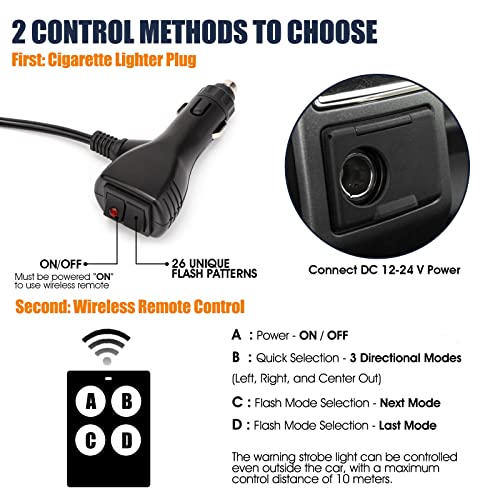 Booyu 2 In 1 Traffic Advisor Light Bar W/Wireless Remote Controller Windshield Led Emergency Strobe Visor Safety Warning Hazard Flashing Lights For Firefighter Police Trucks Vehicles (Amber/White) #TOP1