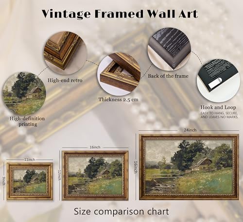 ApexBlume Vintage Gold Framed Landscape Wall Art Riverside Houses Prints - image 2