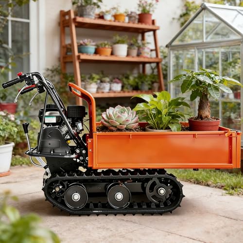 Carretilla motorizada de cadena 660 lb, dumper rastreador a gasolina con motor B & S CR950 208cc 6.5HP, caja de cambios 3F+1R, lados convertibles para jardinería y construcción miniatura 2