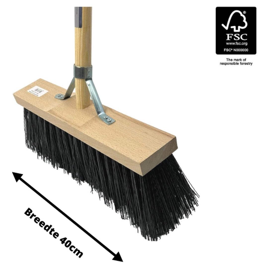Azada Recta de 18 cm + Escoba de Nylon Negra de 40 cm - Mango de Acero de 160 cm - Azada - Nylon