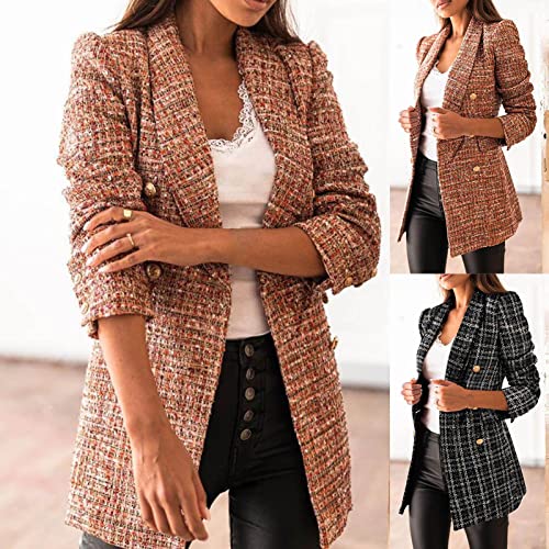 maiduoduo01 Casaco de inverno, jaqueta feminina com colarinho personalizado, xadrez, trespassado, ca