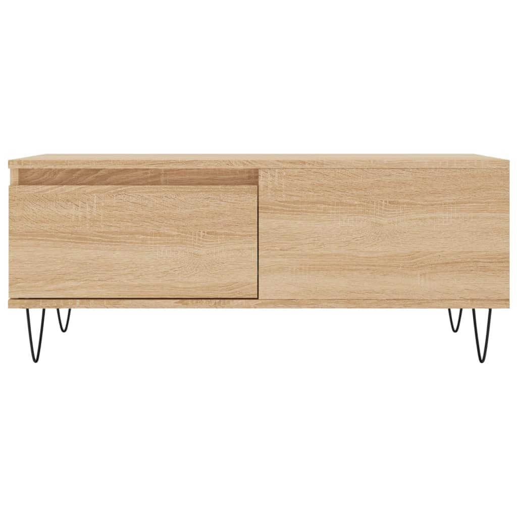 Générique Sonoma Dąb Stolik kawowy 90x50x36,5 cm Drewno inżynierskie | Z szufladą do przechowywania, solidna góra, metalowe nóżki, łatwe do czyszczenia