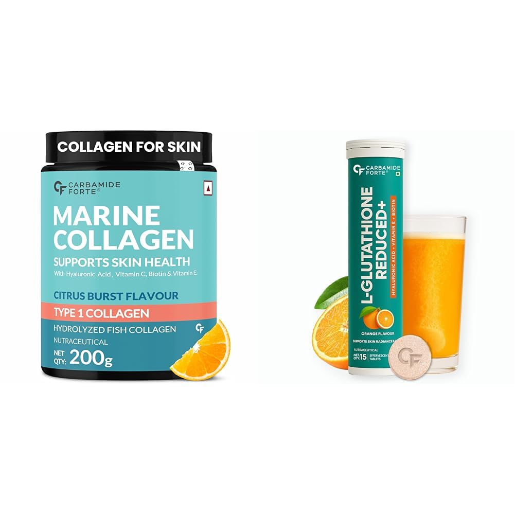 Carbamide Forte Marine Collagen Powder Supplements for Skin & Hair & Japanese Reduced L Glutathione Effervescent Tablet 600mg for Skin Health | 20 Serving 200g Powder + 15 Effervescent Tablets-picture-13