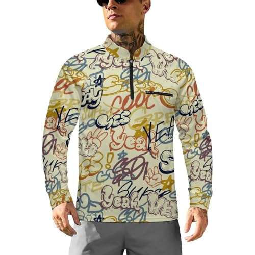 Comics Lettering in Pop Art Style Men's Sun Protection Shirts UV SPF UPF 50+ Long Sleeve Rash Guard Lightweight