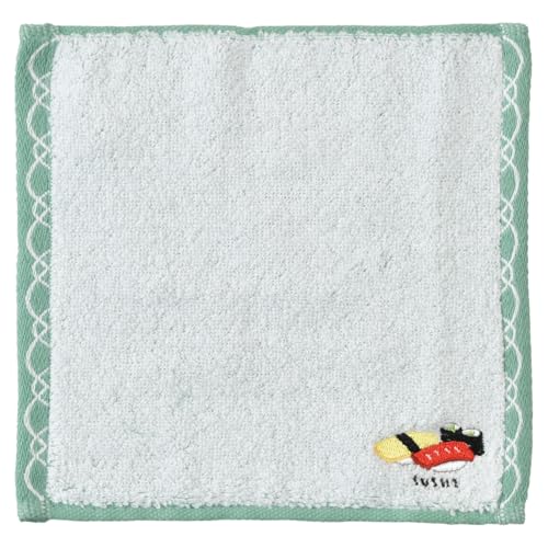 タオルハンカチ ハンドタオル おしゃれ かわいい 北欧 レディース メンズ ミニハンカチ フェイスタオル 綿100% ふわふわ やわらか まとめ買い 刺繍タイプ 20x20cm すし グリーン