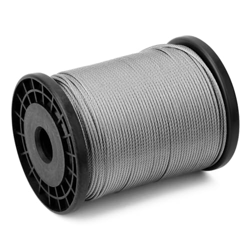 QWORK® Câble inox de 2 mm x 100 m - Acier inoxydable 316-7x7 torons - Charge utile 50 kg, Force de rupture 160 kg - Parfait pour l'extérieur