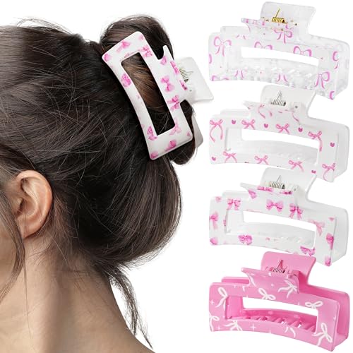 PANTIDE 4Pcs Coquette Pink Bow Hair Claw Clips for...