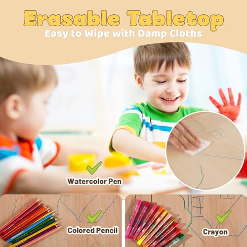 Image of FUNLIO Kids Table and 4 Chairs Set for Ages 3-8, Height Adjustable Toddler Table and Chair Set, Easy to Wipe Arts & Crafts Table, for Classrooms /Homes /Daycares, CPC & CE Approved(5 pcs set)-Multicolor