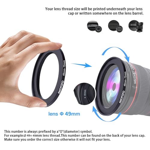 Image of 49mm to 72mm Step-Up Ring Filter adapter /49mm to 72mm Camera Filter Ring ;Compatible All Brands 49 mm Lens and 72 mm UV,ND,CPL,Metal Step Up Ring