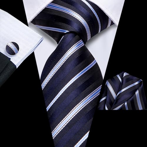 Image of Hi-Tie Mens Paisley Floral Striped Ties Set Silk Necktie and Lapel Pin for Men Pocket Square Cufflinks Set Business Wedding