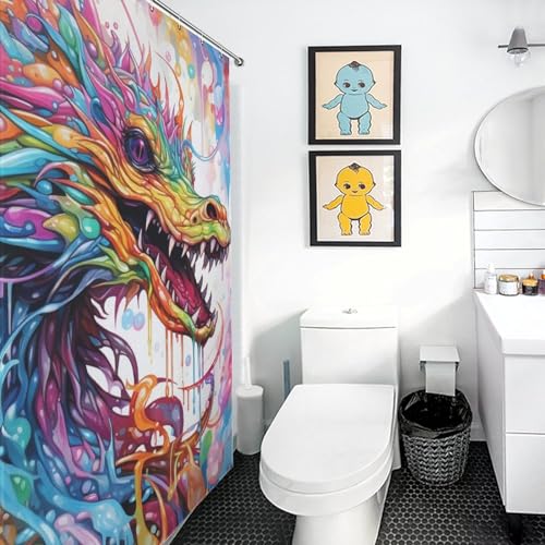 Rideau de douche dragon tissu polyester imperméable lavable baignoire cabine douche - 3