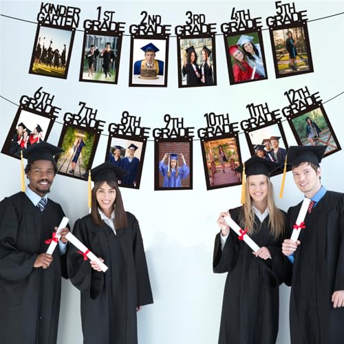 Image of Graduation Photo Banner Decoration 2025 - Photo Banner with inchK-12th Grade inch Sign & 6x4 Inch Photo Pockets - Graduation Party Backdrop for Preschool, Elementary, High School,College Grads 2025