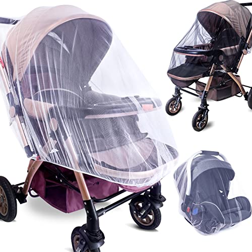 Image of Stroller Mosquito Net,Infant Stroller and Bassinets, Infant Carrier,Breathable with Elastic Netting for Easy Fitting, Portable Durable & Long Lasting Infant Insect Shield Netting (White and Black)…