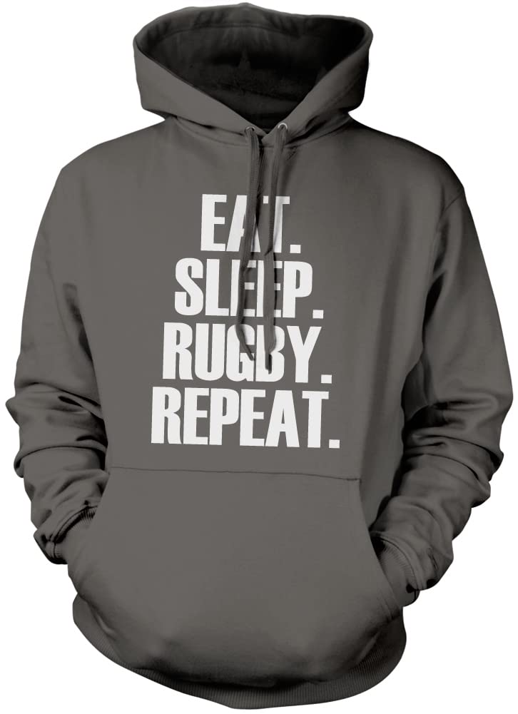 Hotscamp Boys Heather Grey Eat Sleep Rugby Repeat Player Training Unisex Hoodie - Grey Large