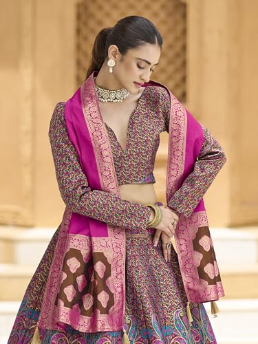 Image of PURVAJA Women's Kanjiwaram Semi-Stitched Lehenga choli