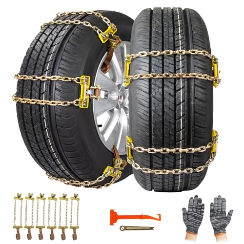 6 Stück Universal Schneeketten für Auto Ninonly Winter Schneeketten Auto mit Plastikschneeschaufel und Handschuhe für LKW SUV Fahrbahn Schnee Road Sicherheit Klettern Breite 165-265mm