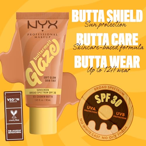 NYX PROFESSIONAL MAKEUP Buttermelt Glaze Soft Glow Skin Tint + SPF 30, Up To 12HR Wear, 03 Cashew Butta - Image 6