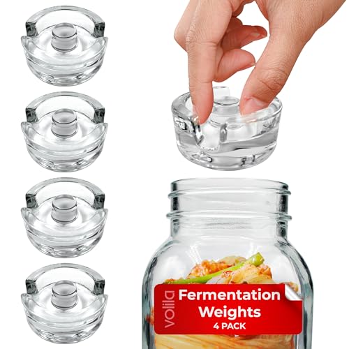 Fermentation Weights - 4 Pack Glass Fermenting Weights (7cm) for Wide Mouth Fermentation Jars - Glass Fermentation Weights with Easy-Grip Handle and a Functional Gap to Remove Excess Brine