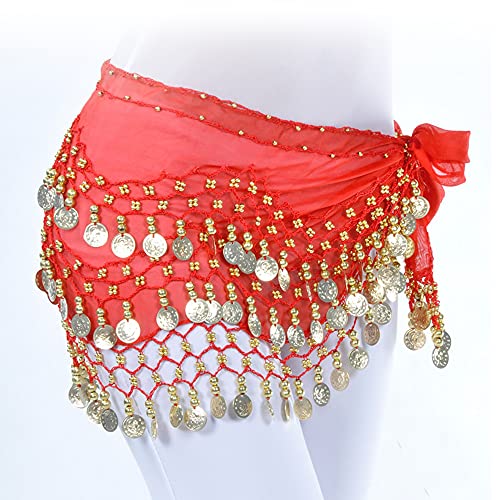 PañUelo para Danza del Vientre CinturóN para Danza del Vientre para Mujer Borlas para Danza del Vientre Falda De Danza del Vientre Lentejuelas Danza del Vientre para EspectáCulo, Fiesta (Rojo)