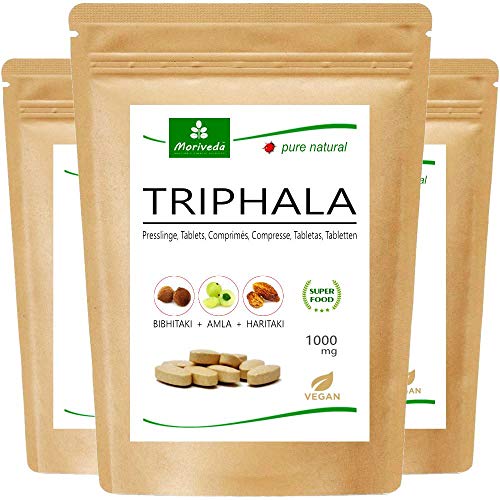 Tabletes de Triphala 1000 mg (120 ou 360 tablets) feitos da fruta do rei ayurveda Amla, Hiritaki e Bibhitaki: produto de qualidade totalmente natural de MoriVeda (360 tablets)