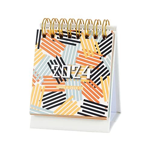 Mini Desk Calendar 2024, Small Desktop Calendar (3.9'x3'), Koqye Mini Standing Flip Academic Year Monthly Calendars with Gold Coil, Easy to Read (Colorful - 1 Pack)