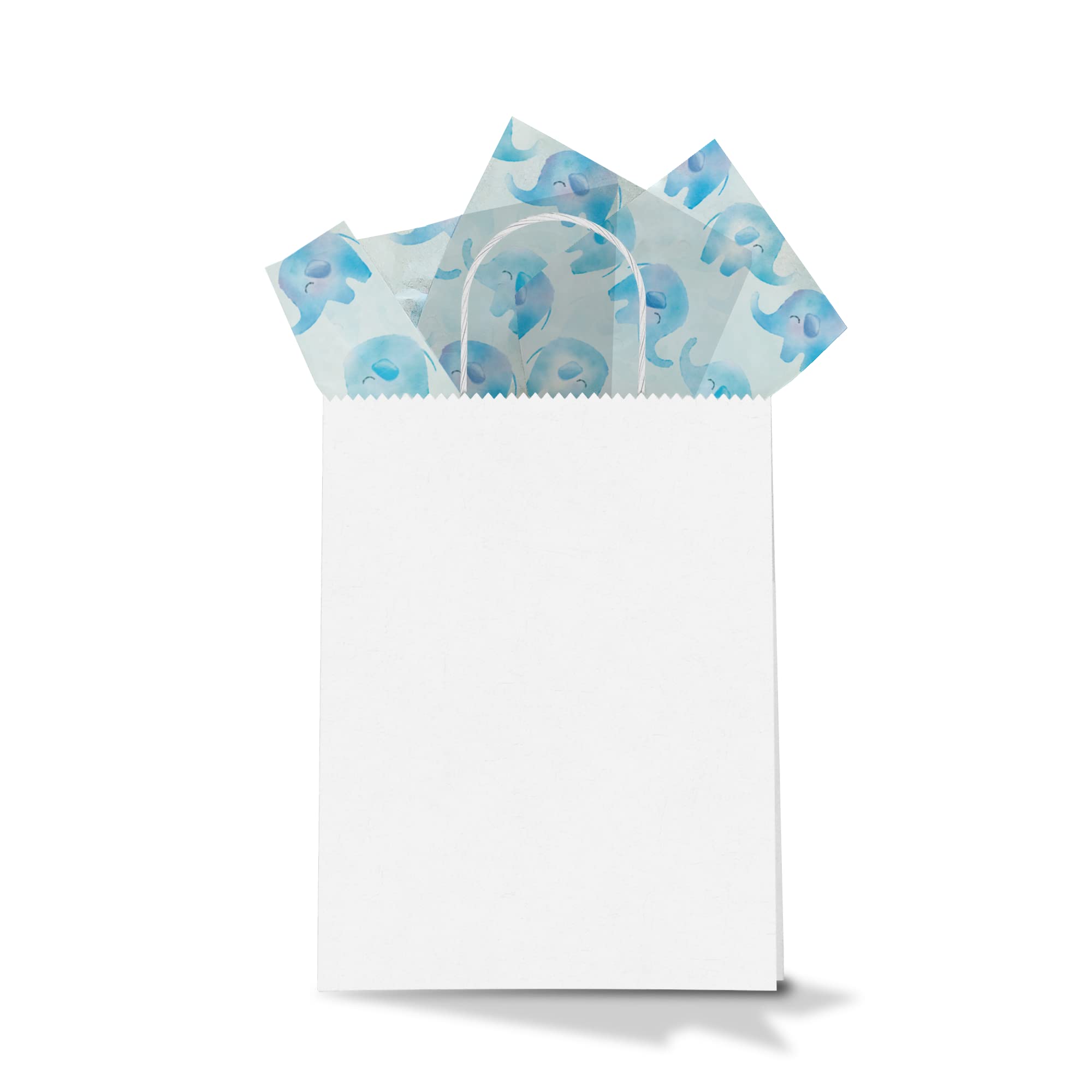 Papier bibułowy z nadrukiem - dekoracyjna chusteczka do decoupage - bibułka na baby shower - bibułka z niebieskim słoniem | 24 arkusze 50 cm x "76.2 cm