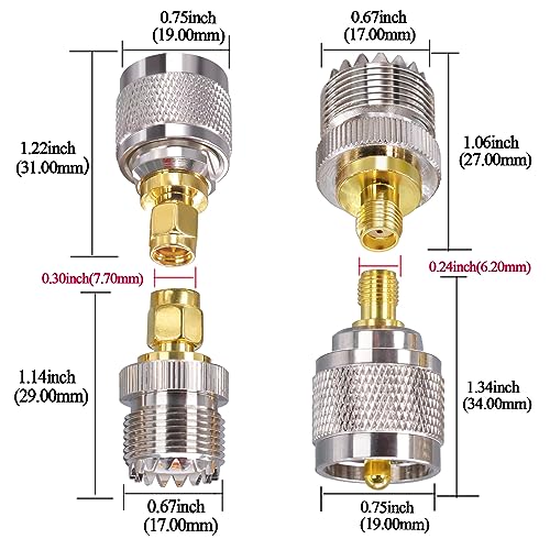 Adaptador coaxial SMA a UHF PL259 kit 4 piezas miniatura 2