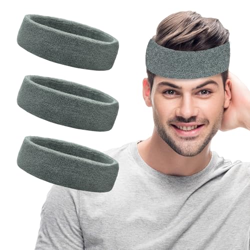 Image of Sweatbands Sports Headbands for Men & Women - 3 Pack Moisture Wicking Cotton Headband for Tennis, Basketball, Running, Gym - Sweat Band