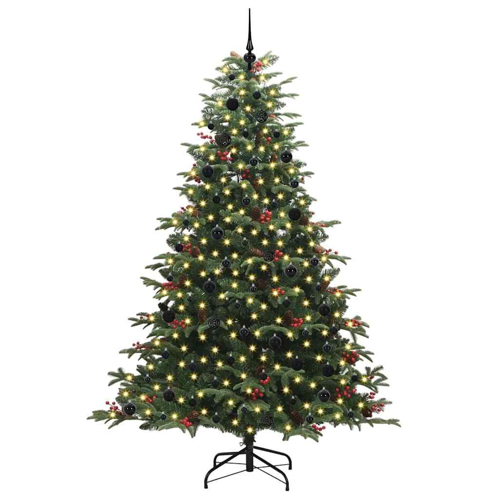 Sztuczna choinka zielona, 240 cm, gęste gałązki PCW, wstępnie oświetlone diodami LED, metalowy stojak, do użytku wewnątrz i na zewnątrz, realistyczny wygląd sosny