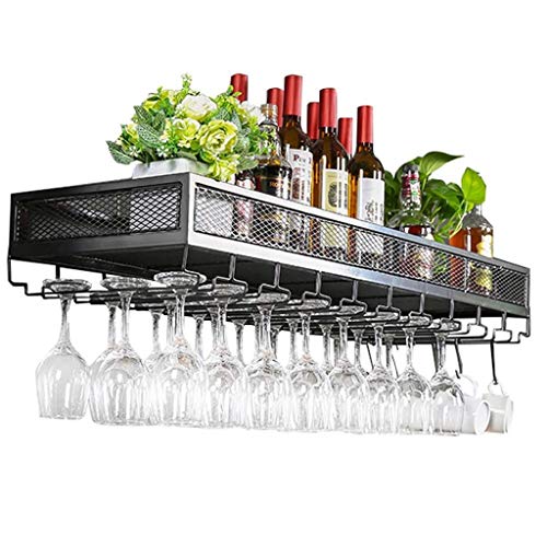 Z-JJ Portabottiglie a Parete, griglia Creativa appesa portavassoi in Vetro per Vino Cornice per unità di Decorazione a Parete Grande per Cucina/Bar/Ristorante (Colore: Nero, Dimensioni: 100CM)