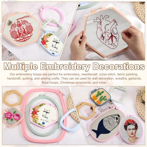 Image of PATIKIL 5 Pieces 4.1 inch x 3.7 inch Hexagonal Embroidery Hoops, Adjustable Cross Stitch Hoops Ring ABS Plastic Embroidery Frame Punch Needle Hoop for Sewing, Needlework, DIY Craft, Multicolored