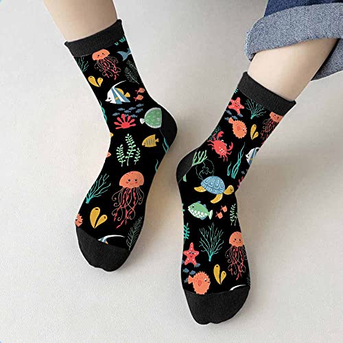 Image of Crew Socks for Woman Size 6-8 Tropical Wildlife Bright Teal Girls Socks