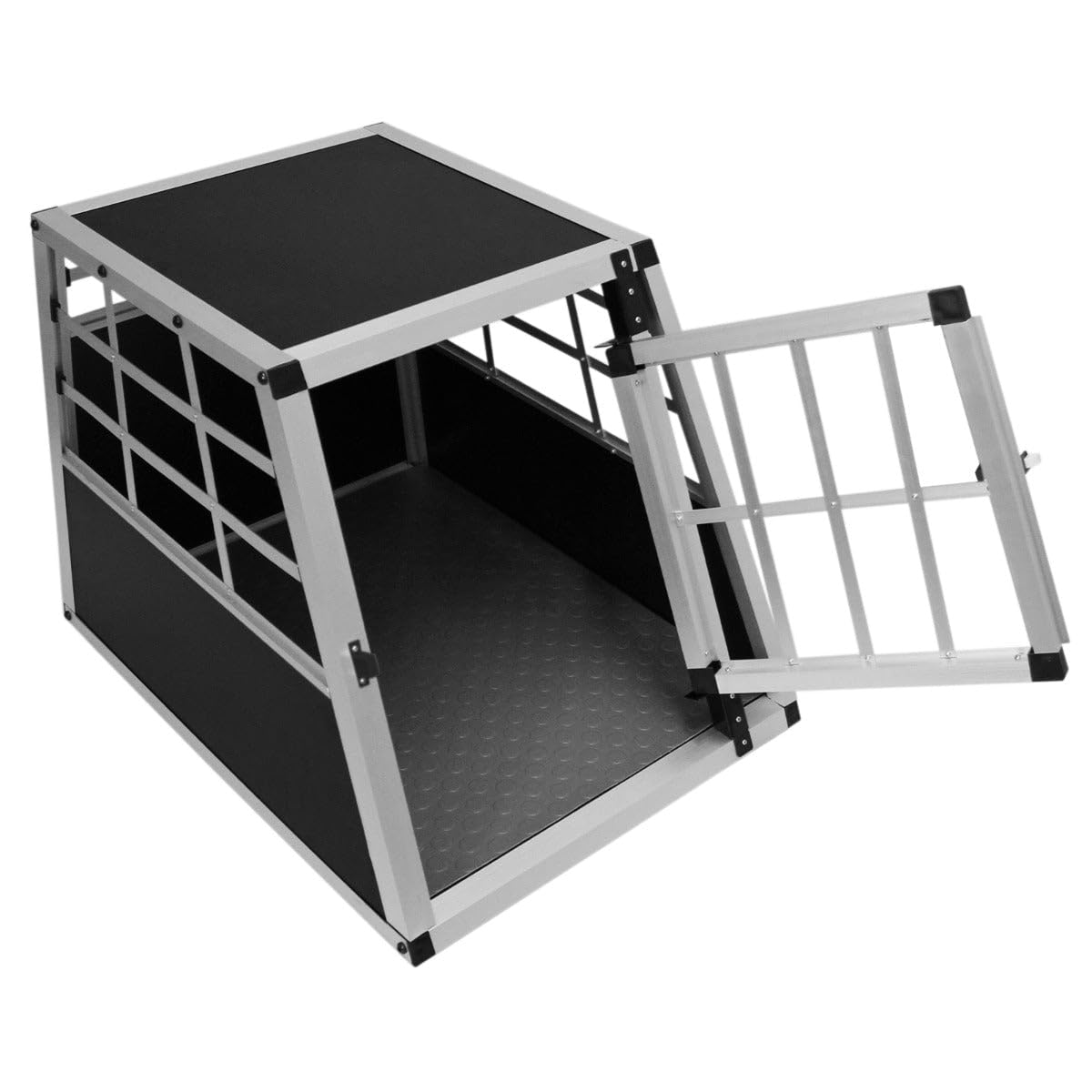 Cage de Transport en Aluminium 50 x 54 x 69 cm - 1 Porte - Angle 65° Avant et 90° Arrière - Parfaite pour Voyage Trajet Animaux Petit Format Sécurité Toutout Chien Chat Lapin [Tapis de Sol Inclus]
