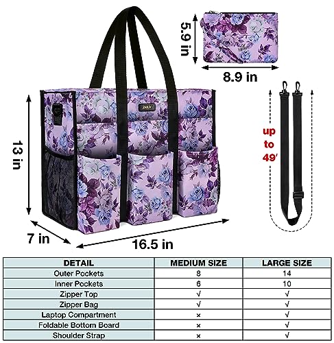 Image of IBFUN Utility Tote Bag with 24 Pockets, Large Teacher Tote for Women with Laptop Compartment, Travel Tote Bag with Zip Top