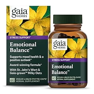 Gaia Herbs Emotional Balance – Stress Support Supplement to Help The Body Cope with Stress – with St. Johnâs Wort, Passionflower, Vervain, and Oats – 60 Vegan Liquid Phyto-Capsules (20-Day Supply)