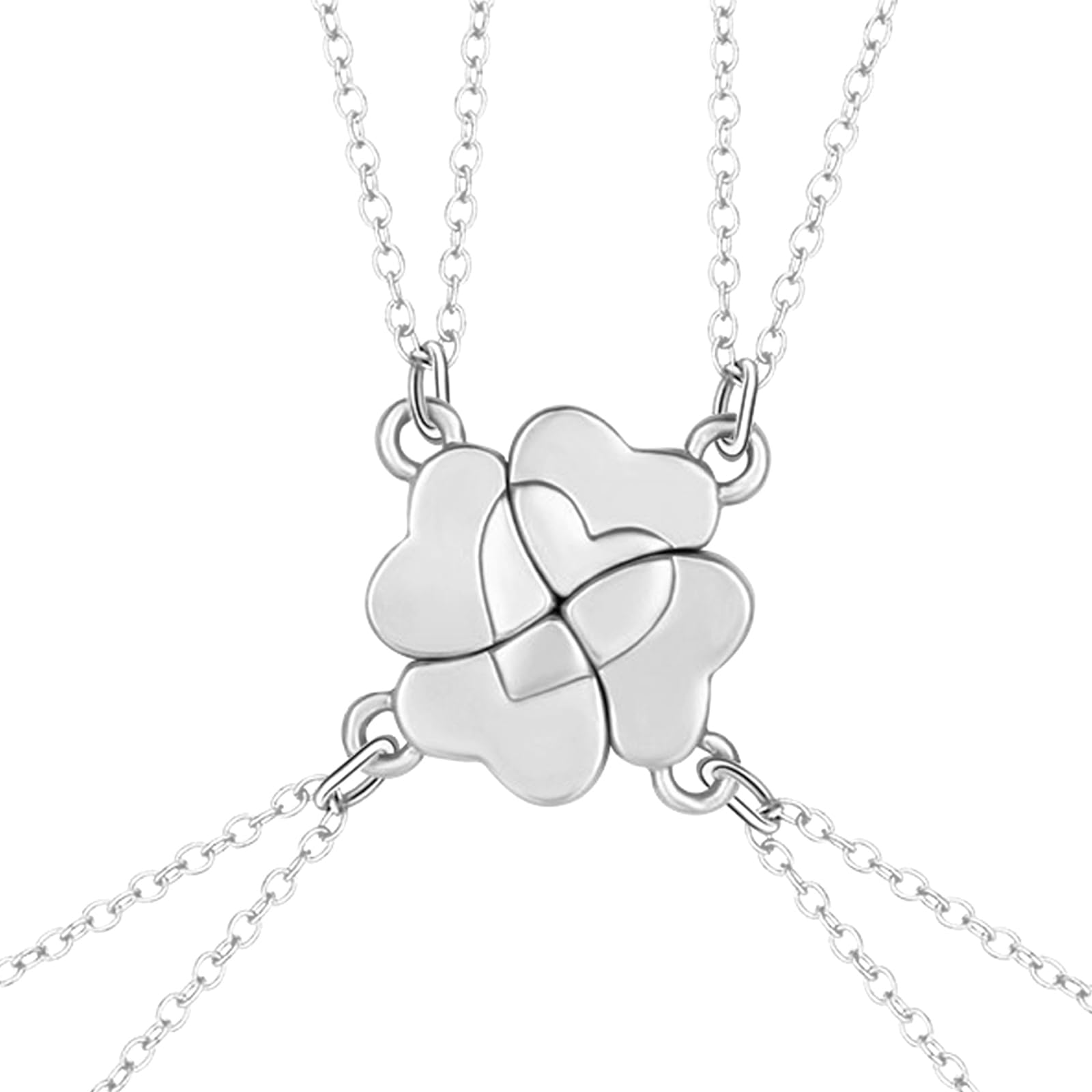 BFF Collana Amicizia Per 4 Ragazze: Set Di 4 Ciondoli A Cuore Con Cristalli (Stella, Luna, Sole, Nuvola) In Lega Argentata – Regalo Per Migliore Amica