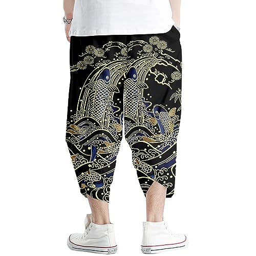 Image of DOSLAVIDA Men's Japanese Kimono Jacket Set Stylish Open Front Coat With Shorts Chinese Style Printed Cardigan Suit
