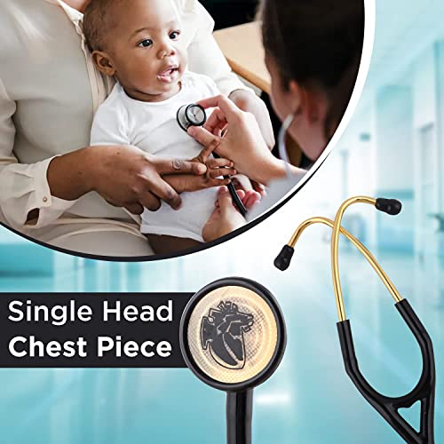 Image of Dr. Tech Cardiology Gold Black Stethoscope Heart Beat Monitoring Chest Piece Medical Instrument for Doctors, Nurses (Black & Golden)