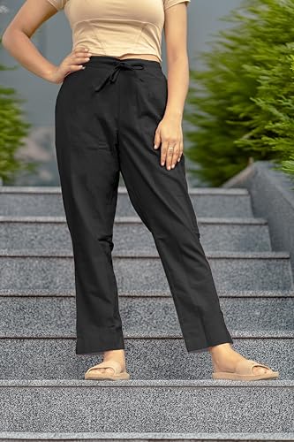 Image of Women's Cotton Regular Fit Trousers - Comfortable and Stylish Casual Office Wear Kurti Pants for Daily Use, Soft and Breathable Fabric